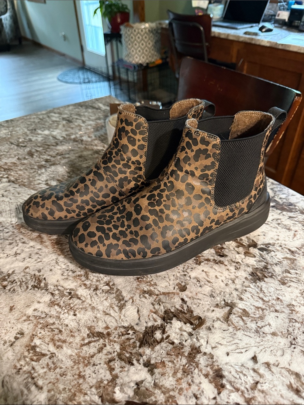 Hey Dude Leopard Print Chelsea Booties in Brown and Black